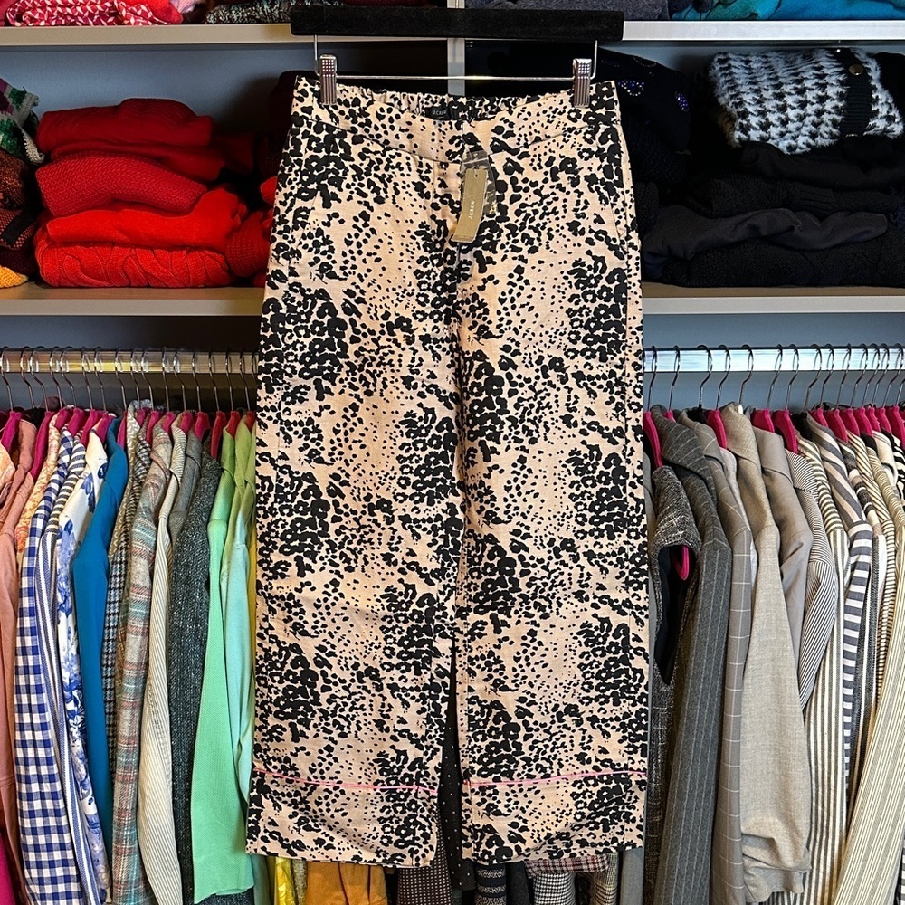 J Crew tan/black cheetah print elastic waist 4 pocket wide leg pants size 2 NWT